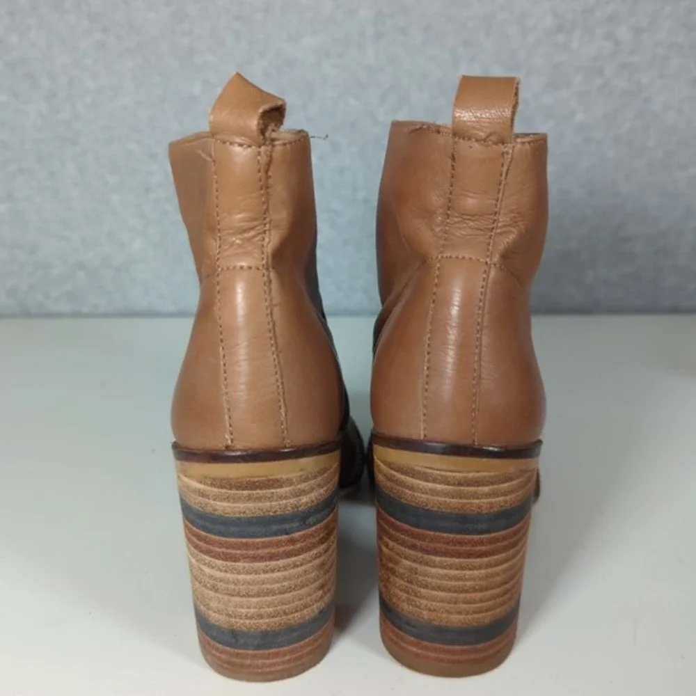 Free people McCall Tan Stack Leather‎ Heel Boots Booties Ankle Boots 6 Tan Boho